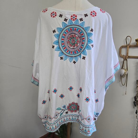 Johnny Was Women Boho Hippie Artsy Embroidered Oversized Boxy Caftan Top L/XL - Picture 2 of 12